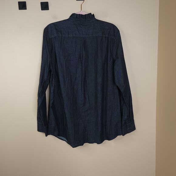 Banana Republic Dar Wash Denim Ruffle Dillon Button Down Shirt Size XL - Picture 6 of 9